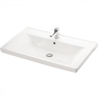 Set baza mobilier suspendat + lavoar ceramic Badenmob Seria 097, cu sertare, 80 cm, Alb