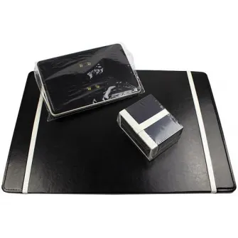 Set birou 9 piese imitatie piele: mapa birou(40*52 cm), suport stand 2 pixuri(include 2 pixuri aurii), suport instrumente de scris ,suport notes,suport documente, tavita documente, ceas ,cutit pentru corespondenta ,suport calendar, EVOffice