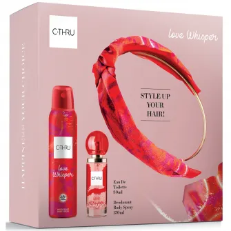 Set cadou C-THRU LOVE WHISPER, Femei: Apa de toaleta, 30 ml + Deodorant spray pentru corp, 150 ml + bentita cadou