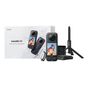 Set camera de actiune, Insta360. X3 All-Purpose Kit, Pentru camera X3, 2 protectoare lentile, Baterie de rezerva, Trepied, Selfie stick, Negru