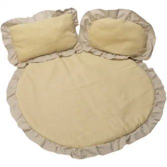 Set covoras impermeabil cu volan + 2 perne SomnArt, din in, Crem