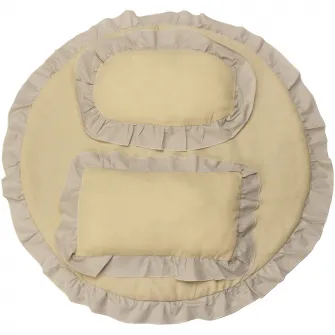 Set covoras impermeabil cu volan + 2 perne SomnArt, din in, Crem