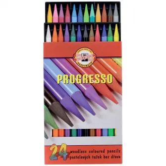 Set creioane colorate Koh-I-Noor Progresso, fara lemn, 24 culori