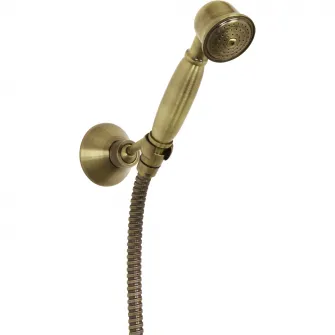 Set cu furtun si para dus, din metal Idrobric, auriu antichizat, para dus metal 1 functie 50 mm, suport orientabil, furtun dus 1500 mm, 1/2