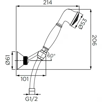 Set cu furtun si para dus, din metal Idrobric, auriu antichizat, para dus metal 1 functie 50 mm, suport orientabil, furtun dus 1500 mm, 1/2