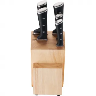 Set de 5 cutite Tefal Ice Force, suport lemn, cutit paine 20 cm, cutitul bucatarului 20 cm, cutit Santoku 18 cm, cutit universal 11 cm, cutit decojit 7 cm