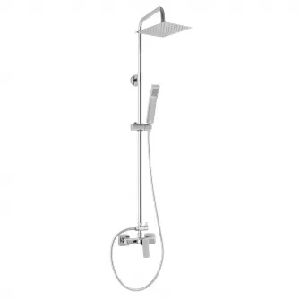 Set de dus Ferro, baterie perete, cartus ceramic, limitator debit, bara dus culisanta 774-1254mm, cap dus fix 200mm, articulatie sferica, dus mobil 1 functie, suport glisant, furtun 150cm, Crom