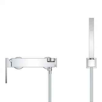 Set de dus Grohe Plus 33547003, 1/2'', monocomanda, cartus ceramic, para dus Stick, suport de perete, furtun SilverFlex 1.5 m, elemente fixare ascunse, limitator, crom