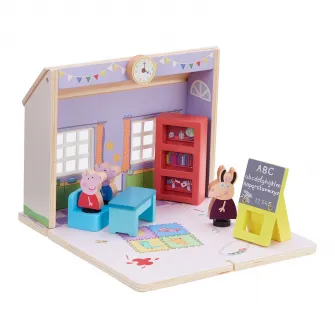 Set de joaca din lemn Peppa Pig - Scoala, cu 3 figurine