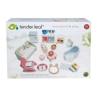 Set de joaca din lemn Tender Leaf Toys - Camera rurala, 20 piese