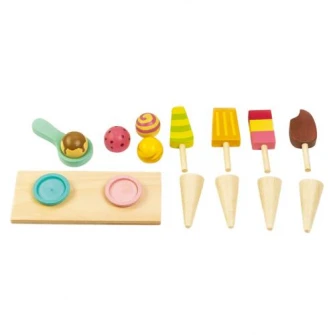 Set de joaca din lemn Tender Leaf Toys - Carucior cu inghetata, 15 piese