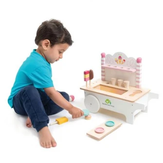 Set de joaca din lemn Tender Leaf Toys - Carucior cu inghetata, 15 piese