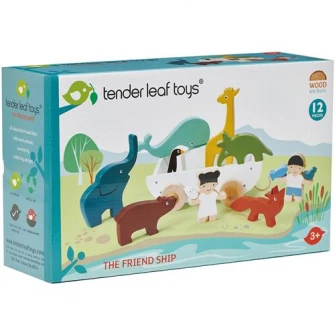 Set de joaca din lemn Tender Leaf Toys - Corabia cu animalute, 12 piese
