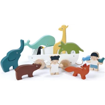 Set de joaca din lemn Tender Leaf Toys - Corabia cu animalute, 12 piese