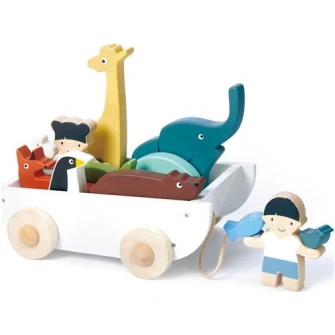 Set de joaca din lemn Tender Leaf Toys - Corabia cu animalute, 12 piese