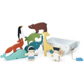 Set de joaca din lemn Tender Leaf Toys - Corabia cu animalute, 12 piese