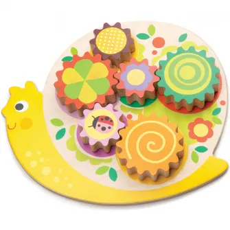 Set de joaca din lemn Tender Leaf Toys - Melcul cu roti dintate, 7 piese