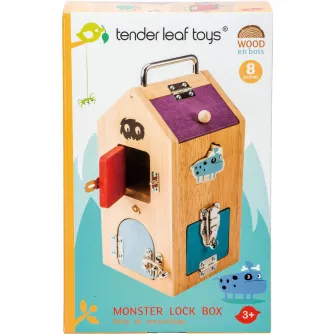 Set de joaca din lemn Tender Leaf Toys - Monstruletii din cutia incuiata, 8 usi