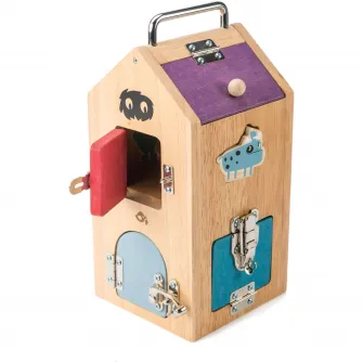 Set de joaca din lemn Tender Leaf Toys - Monstruletii din cutia incuiata, 8 usi