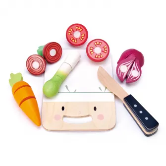 Set de joaca din lemn Tender Leaf Toys - Tocator si legume, 16 piese