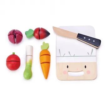 Set de joaca din lemn Tender Leaf Toys - Tocator si legume, 16 piese