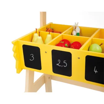 Set de joaca Janod - Stand de vanzare cu produse de la ferma, din lemn, 32 accesorii