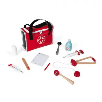 Set de joaca Janod - Trusa doctorului, din lemn, 10 accesorii