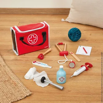 Set de joaca Janod - Trusa doctorului, din lemn, 10 accesorii