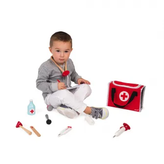 Set de joaca Janod - Trusa doctorului, din lemn, 10 accesorii