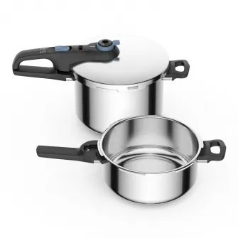 Set de oale sub presiune Tefal Secure Trendy, sistem siguranta in 5 puncte, 2 programe de gatire, compatibil cu inductia, 4+6 L, argintiu