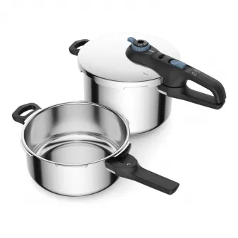 Set de oale sub presiune Tefal Secure Trendy, sistem siguranta in 5 puncte, 2 programe de gatire, compatibil cu inductia, 4+6 L, argintiu