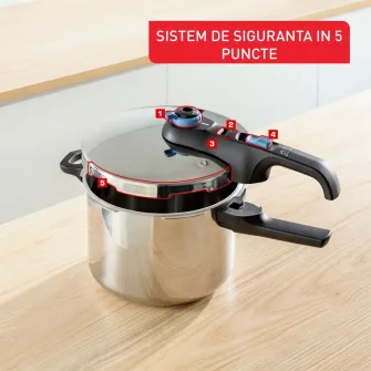 Set de oale sub presiune Tefal Secure Trendy, sistem siguranta in 5 puncte, 2 programe de gatire, compatibil cu inductia, 4+6 L, argintiu
