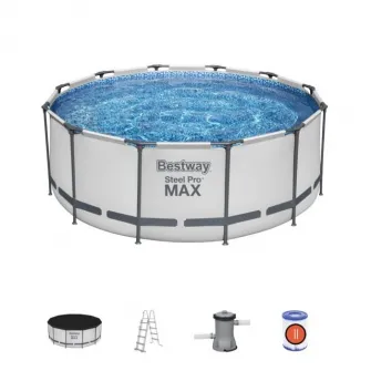 Set de piscina, Bestway, BWA 053 Steel Pro MAX, cu cadru metalic, 366cmx122cm, Poliester/PVC, Gri, fara pompa de filtrare