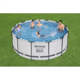 Set de piscina, Bestway, BWA 053 Steel Pro MAX, cu cadru metalic, 366cmx122cm, Poliester/PVC, Gri, fara pompa de filtrare