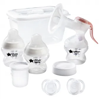 Set de pornire pentru alaptare Tommee Tippee Made for Me 2022: pompa de san manuala si accesorii, 0 luni +