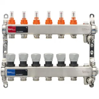 Set distribuitor Everline EVP-DSB3411/6, cu debitmetre, aerisitor manual si Robinetide golire 1- 6 cai, Inox