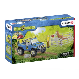 Set figurine Schleich, Autovehicul de teren cu adapost pentru dinozauri