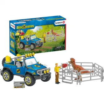 Set figurine Schleich, Autovehicul de teren cu adapost pentru dinozauri