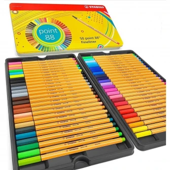 Set Fineliner Point 88 Stabilo 0.4mm 50 culori in cutie metal