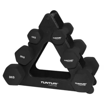 Set gantere neopren Tunturi, cu suport, 12 kg