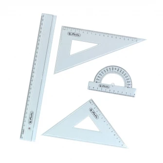 Set geometrie Herlitz, 4 piese (rigla, raportor, 2 echere)