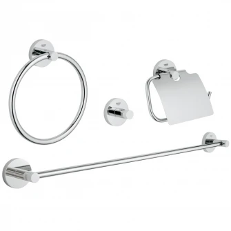 Set Grohe Essentials Master 4 in 1, cuier, suport prosop si hartie igienica, fixare perete ascunsa, Crom