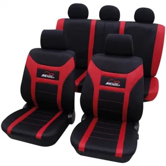 Set huse universale scaune auto Petex Super Speed, 11 piese, rosu cu negru