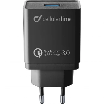 Set incarcator retea Cellularline ACHHUKITQCTYCK, Cablu date Type-C, QC 3.0, 18W, 1m, Negru