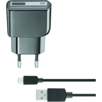 Set incarcator retea Cellularline ACHUSBKITMICROUSB2, Cablu date Micro USB, 5W, 1m, Negru