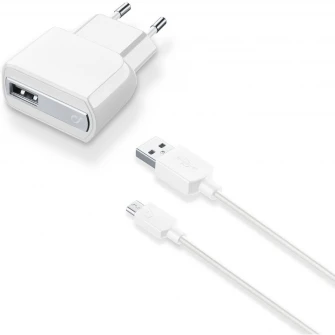 Set incarcator retea Cellularline ACHUSBMUSB2AW, Cablu date Micro USB, QC 3.0, 10W, 1m, Alb