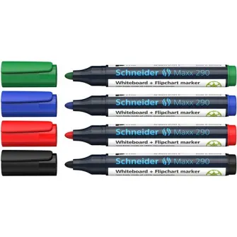 Set markere pentru tabla (whiteboard), flipchart, Schneider Maxx 290, 4 culori/set