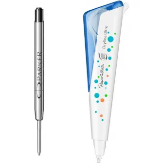 Set mina pix Parker QuinkFlow F negru + banda corectie Papermate cu refill 5mm*6m