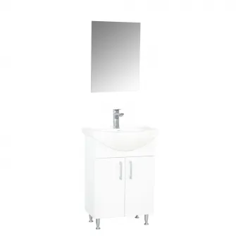 Set mobilier baza cu lavoar si oglinda, seria 005, 55cm, Badenmob, alb