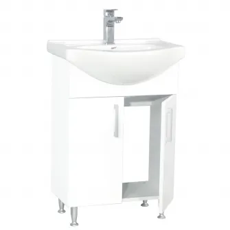 Set mobilier baza cu lavoar si oglinda, seria 005, 55cm, Badenmob, alb